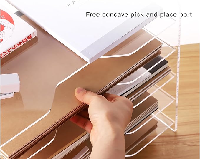HeZone Acrylic Paper Letter Tray Organizer, 5 Tiers, Transparent, Rectangular - Image 7