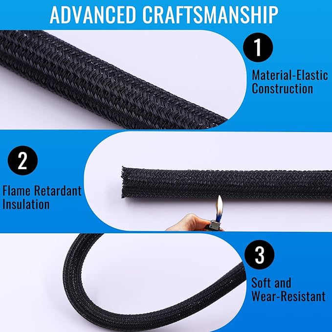 Flauzmann 1/4" Braided Cable Sleeve - 10Ft Cat Cord Protector Split Wire Loom - Image 5