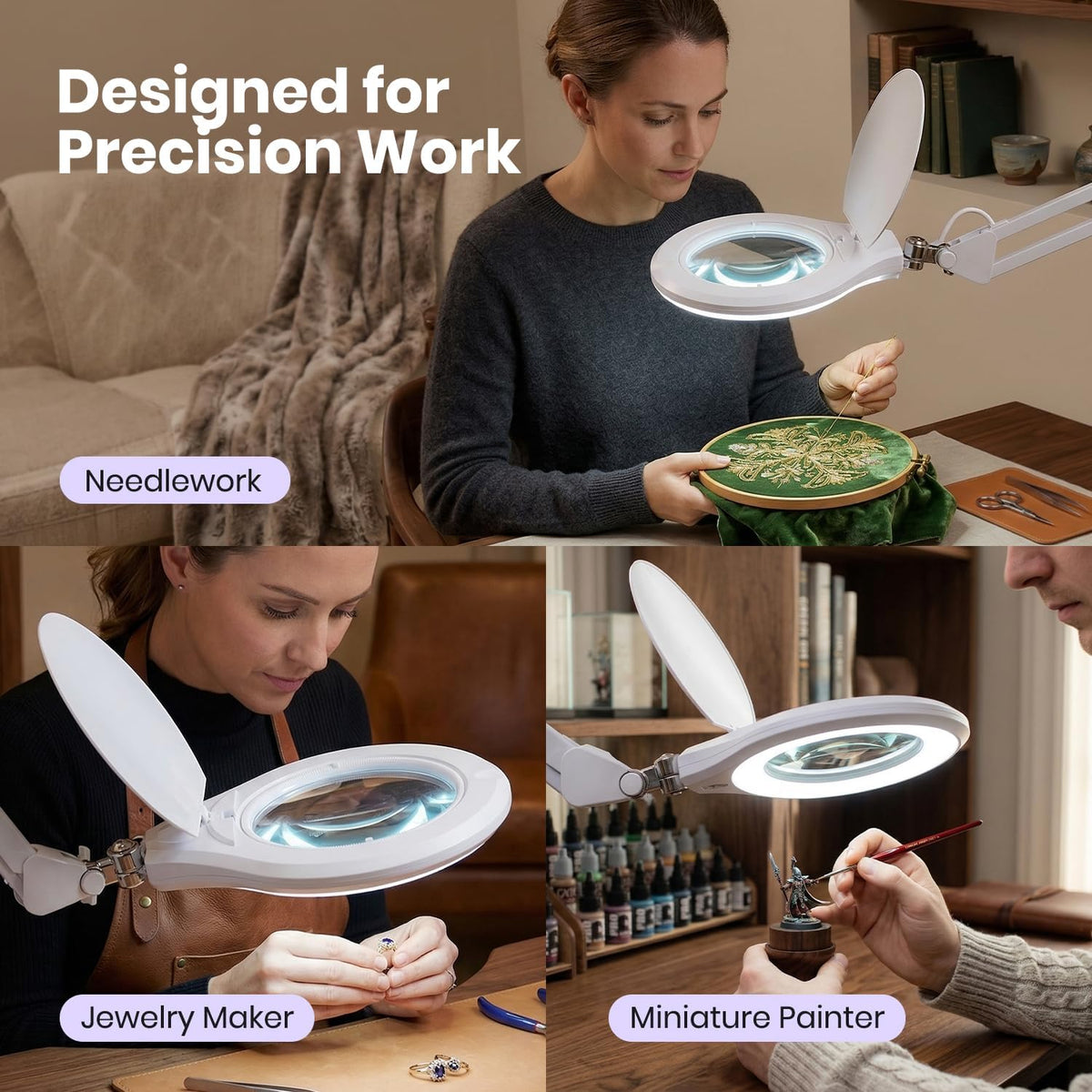 Neatfi Elite LED Magnifying Lamp, 6-Inch 2.25X/4X Lens, Clamp (White)