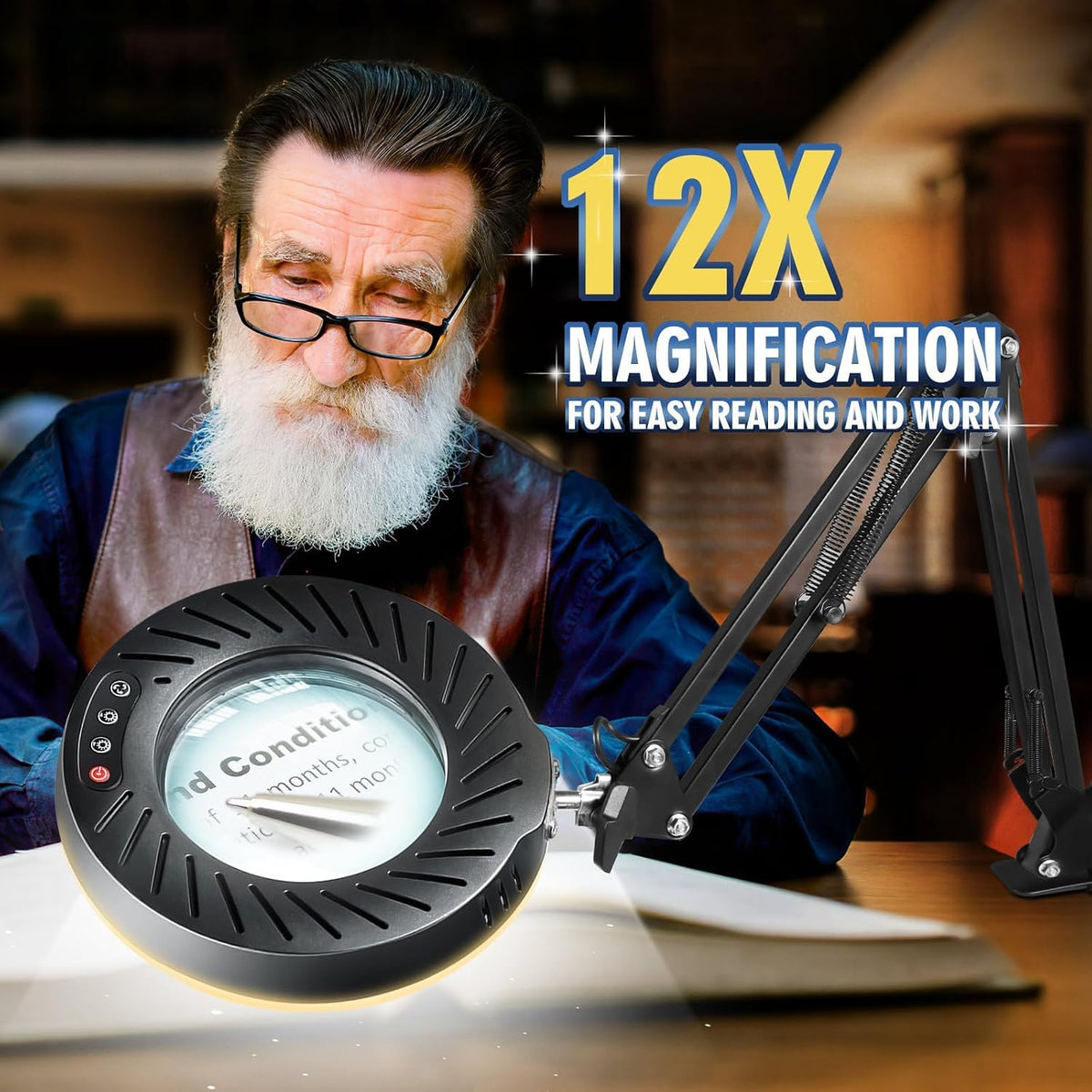 12X Magnifying Glass with Light and Stand, 144 LEDs Brightest Desktop Magnify...