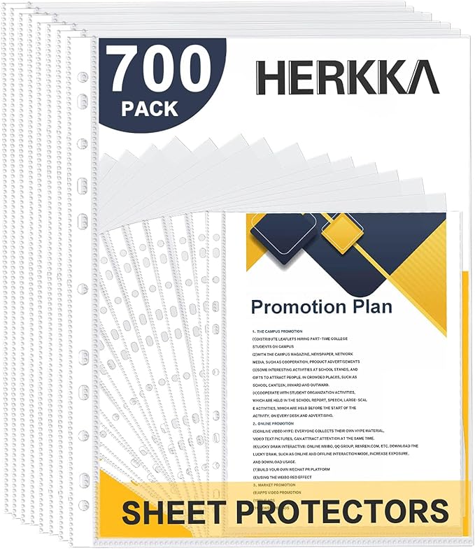 Sheet Protectors, HERKKA 700 Pack Heavy Duty Clear Plastic Page Protectors by HERKKA