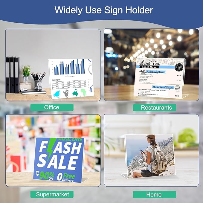 Wbtran Slanted Back Acrylic Sign Holder 8.5 x 11 Horizontal, Plastic Paper - Image 4