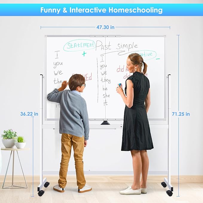 maxtek Rolling Whiteboard, 48x36 Large Magnetic White Board - Image 4