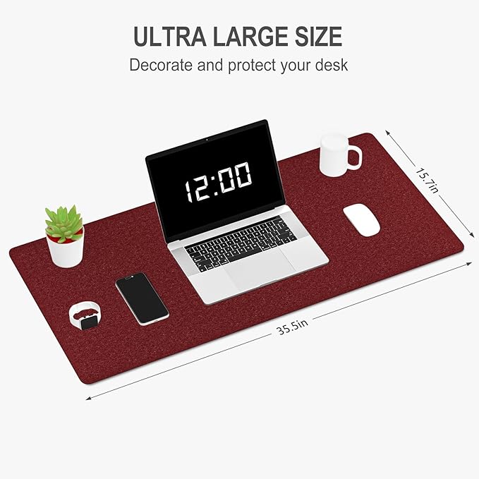 Auhoahsil Felt Desk Mat, Minimalist Large Mouse Pad XXL 35.5 x 15.7 in - Image 2