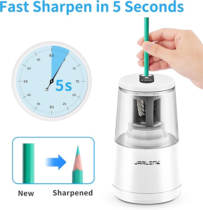 JARLINK Electric Pencil Sharpener, Heavy-Duty Helical Blade to Fast Sharpen - Image 2
