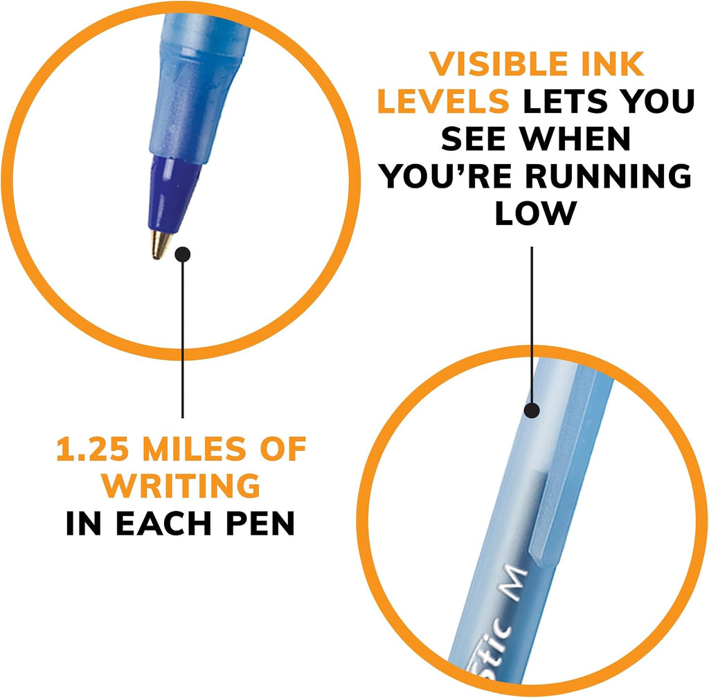BIC Round Stic Xtra Life Blue Ballpoint Pens, Medium Point (1.0mm), Flexible Round Barrel for Writing Comfort, No. 1 Selling Ballpoint Pens 144 Count (Pack of 6)