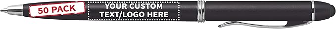 DISCOUNT PROMOS Custom Twist Action Plastic Stylus Pens, Personalized Bulk Pack by DISCOUNTPROMOS
