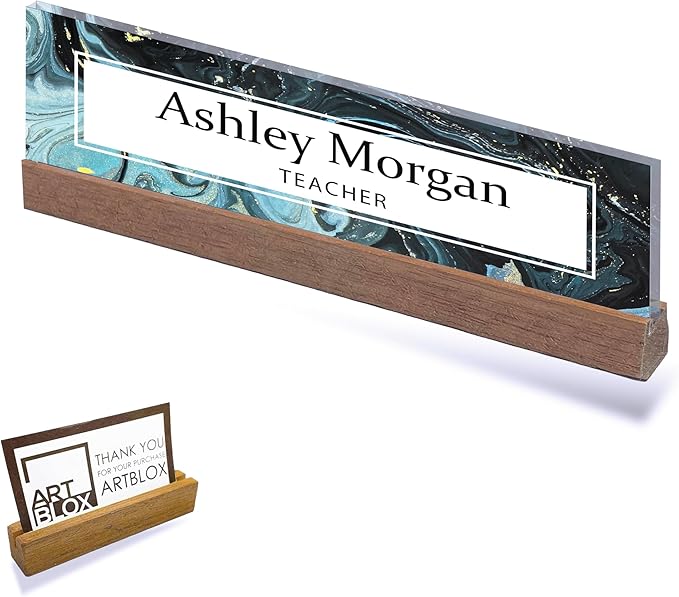 ARTBLOX | Office Personalized Name Plate Green Marble Design On Clear Acrylic - Image 2