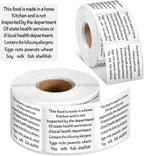 500 White 1.5" Cottage Food Allergy Warning Homemade Stickers | Square Bakery Labels For Baked Goods, Thermal Made In A Home Kitchen Sticker, Sourdough Bread Cookie Ingredient Sticker