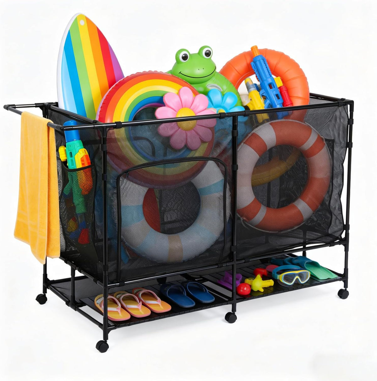 pool float organizer,Bottom Table, Zipper Doors & Rolling Wheels, Portabl...