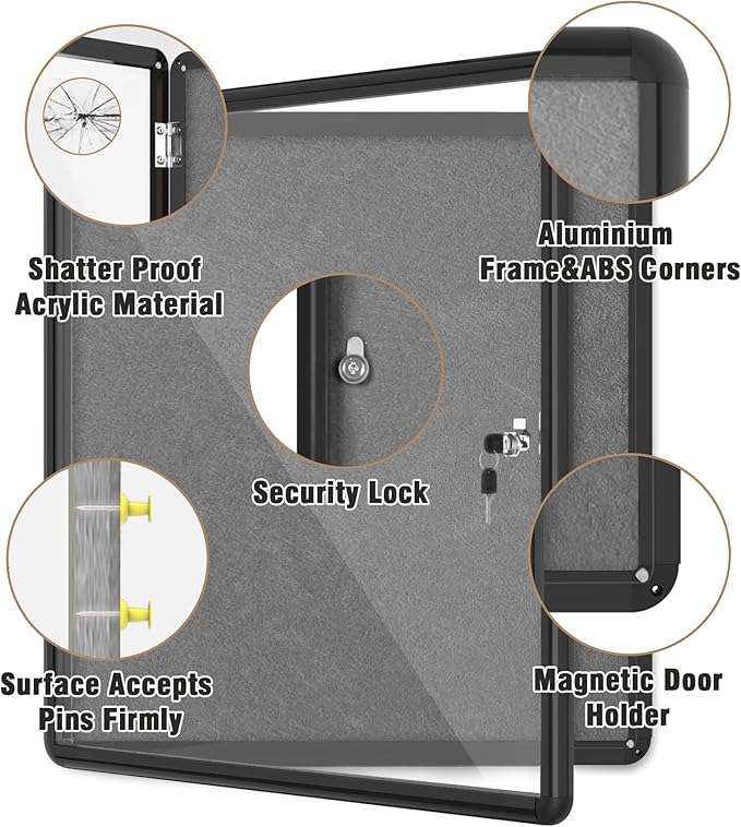 Mifuro 28"x26" Enclosed Bulletin Board, Lockable Weather-Resistant Aluminum - Image 3