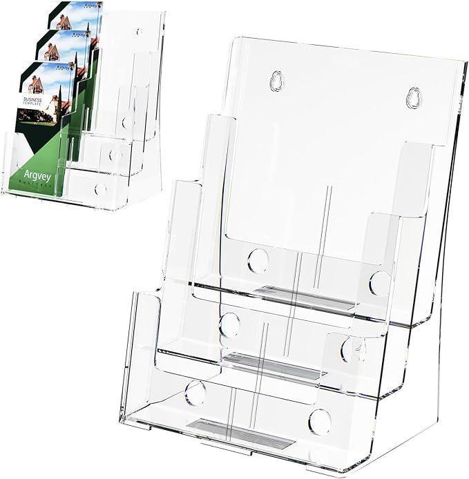 2 Pack Acrylic Brochure Holder 8.5 x 11 inches, 3 Tier Clear Brochure Display by Argvey