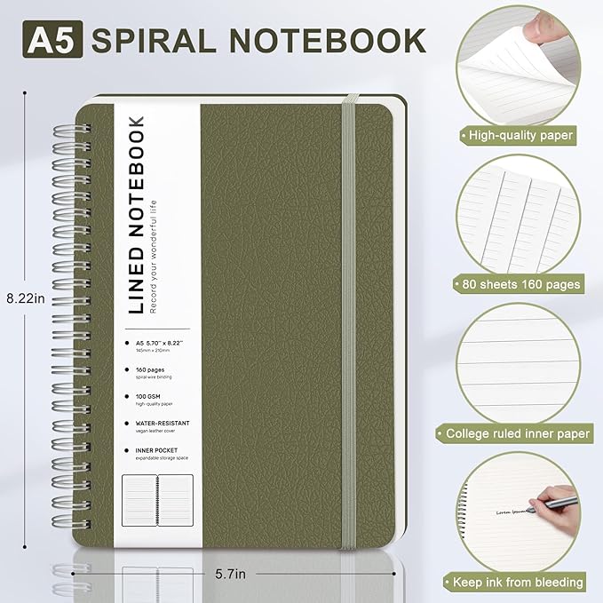 ABERLLS Green Lined Spiral Journal Notebook - Image 2
