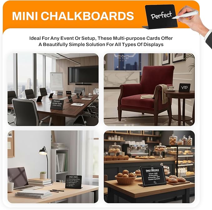 12 Pack Mini Chalkboard Signs for Food, 4”x3” Small Reusable Chalk Board Signs - Image 7