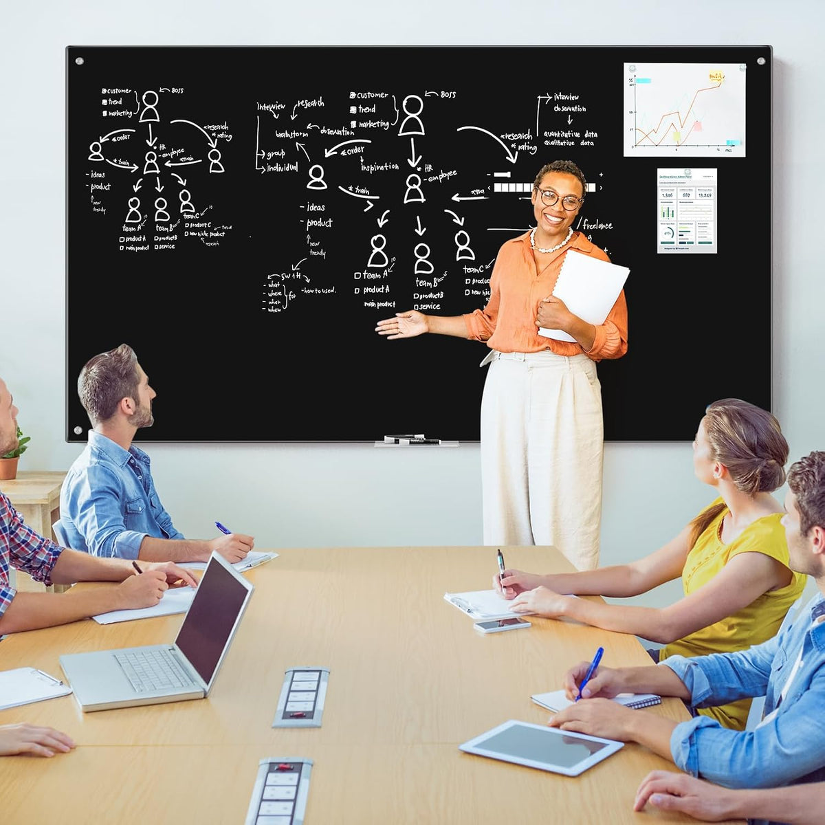 Maxtek Black Magnetic Glass Whiteboard 72 x 48in, Frameless Dry Erase Board