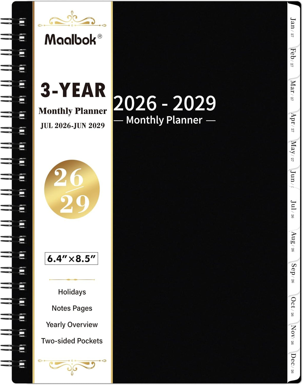 2026-2029 Monthly Planner/Calendar - 3 Year Monthly Planner 2026-2029, July 2026 - June 2029, 6.4" x 8.5", 36 Months Planner with Tabs, 30 Notes Pages, Double-Side Pocket, Holidays, Julian Dates