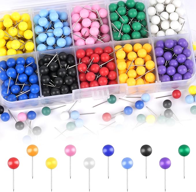 1000 Pcs Multi-Color Push Pins, Map Pins by Unknown