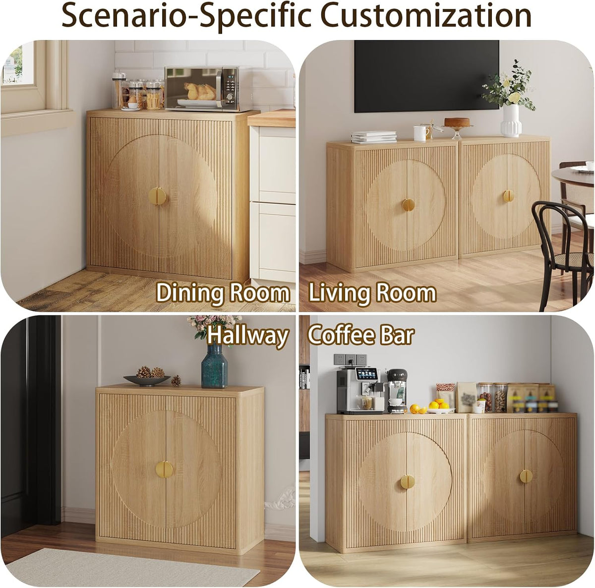 31.5" Fluted Sideboard Cabinet with Shelves & Soft-Close Doors(3,Lig...
