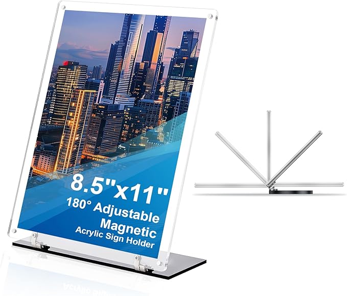Rebehari 180° Adjustable Acrylic Sign Holder 8.5"x11", Magnetic Code Sign Menu by Unknown