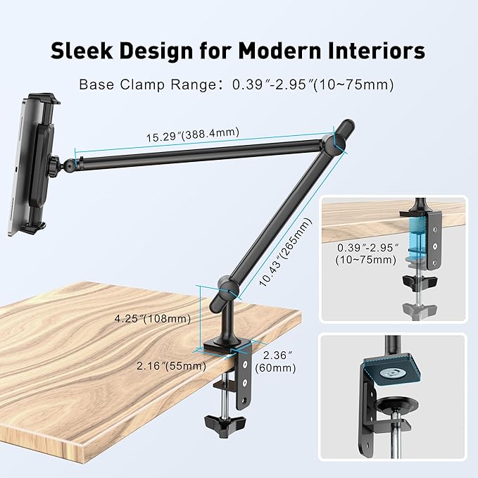 AboveTEK Tablet Stand Holder for Desk & Bed, Aluminum iPad Holder Arm - Image 6