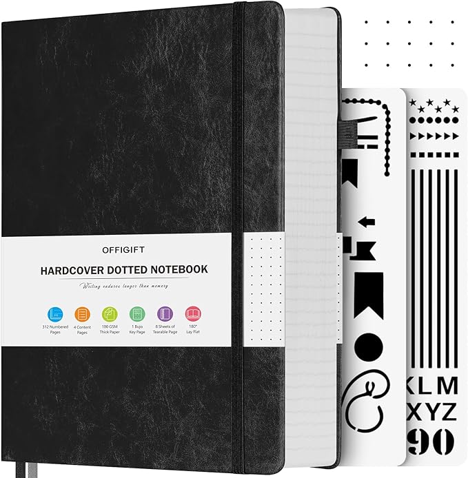 OFFIGIFT Bullet Dotted Journal Notebook, 312 Numbered Pages A5 Hardcover by OFFIGIFT
