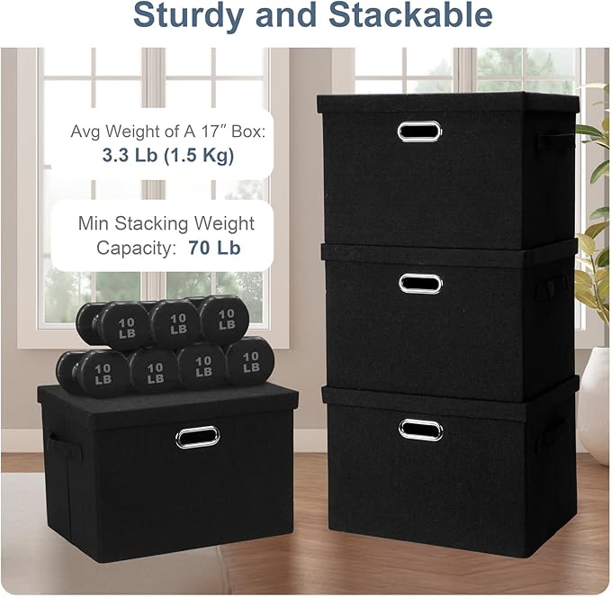 Graciadeco Large 17" 36 Quart Collapsible Stackable Storage Bins - Image 4