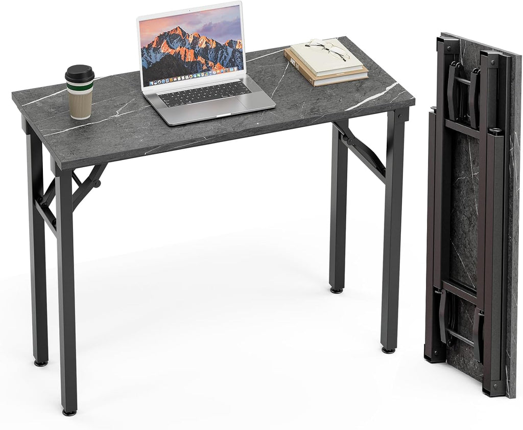 TEMI Small Computer Desk Folding Table - 35.8" Foldable Office Desk, No Assembly, Perfect for Small Spaces in Bedroom, or Apartment, Portable Mini Desk or Study Table Compact Design, Marble Greige