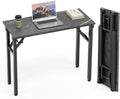 TEMI Small Computer Desk Folding Table - 35.8" Foldable Office Desk, No Assembly, Perfect for Small Spaces in Bedroom, or Apartment, Portable Mini Desk or Study Table Compact Design, Marble Greige