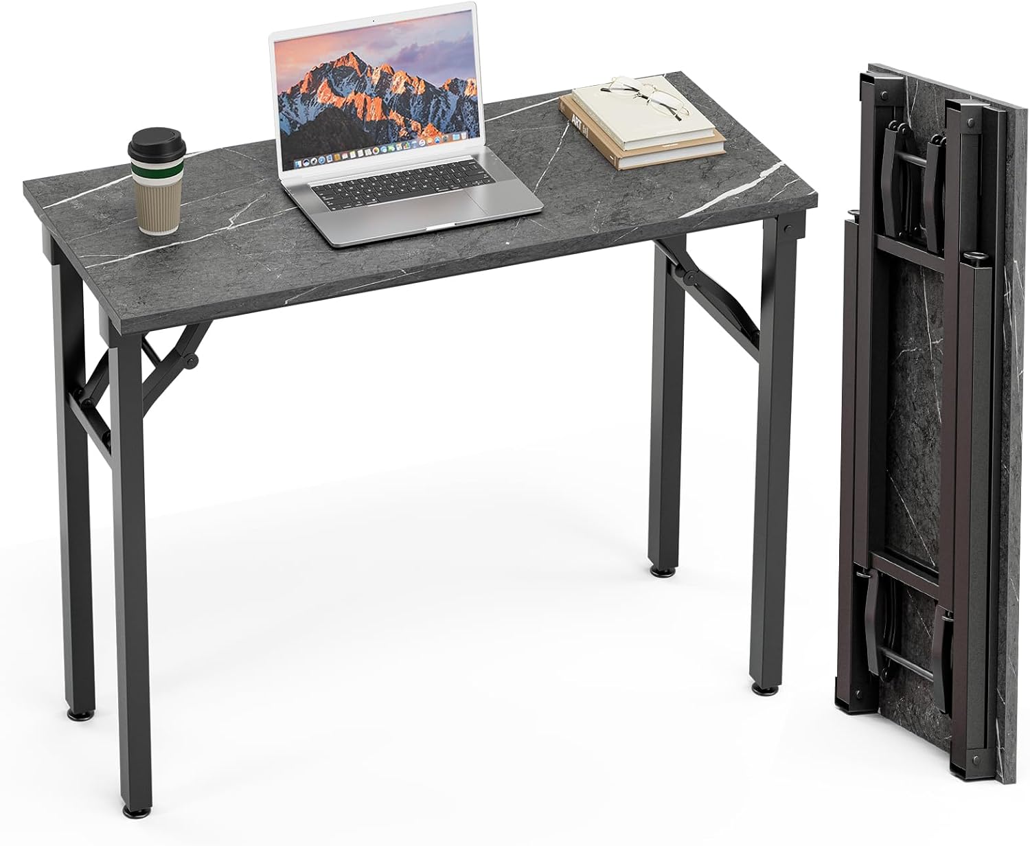 TEMI Small Computer Desk Folding Table - 35.8" Foldable Office Desk, No Assembly, Perfect for Small Spaces in Bedroom, or Apartment, Portable Mini Desk or Study Table Compact Design, Marble Greige