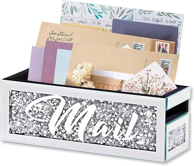 Crushed Diamond Mail Organizer, Crystal Mail Organizer Countertop, Mirror by WALTSOM