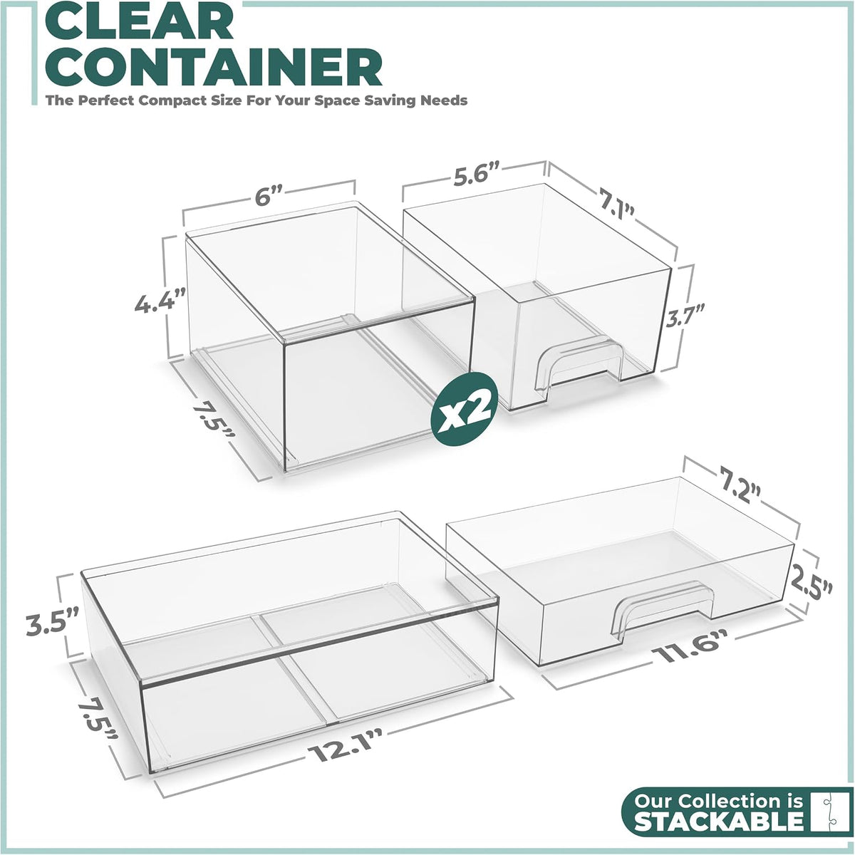 Sorbus Clear Stackable Storage Drawers (3 Pack, 4.4'' Tall and 12.1&#...