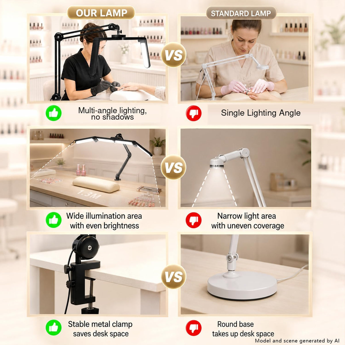 Nail Light for Desk, Half Moon Light for Nail Desk, Nail Desk Lamp