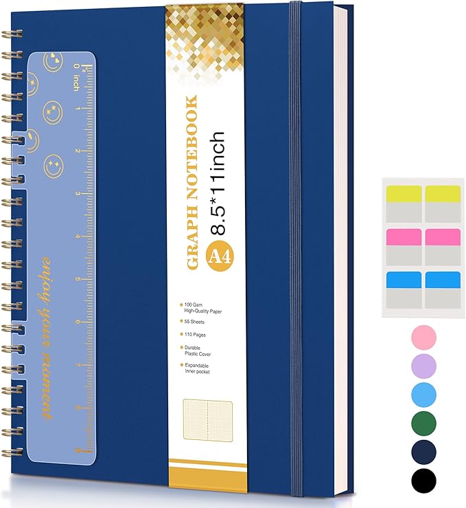 Graph Paper Notebook, Spiral Notebook Journal 8.5” x 11”, A4 Large Grid by UEBZFOCS