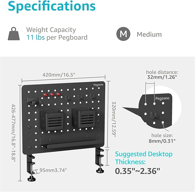 PEGZONE Clamp-on Desk Pegboard, Desk Organizer - Image 6