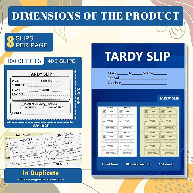 400 Pcs Tardy Slip Book with Carbonless Duplicates Easy Removal Fold and Tear - Image 2