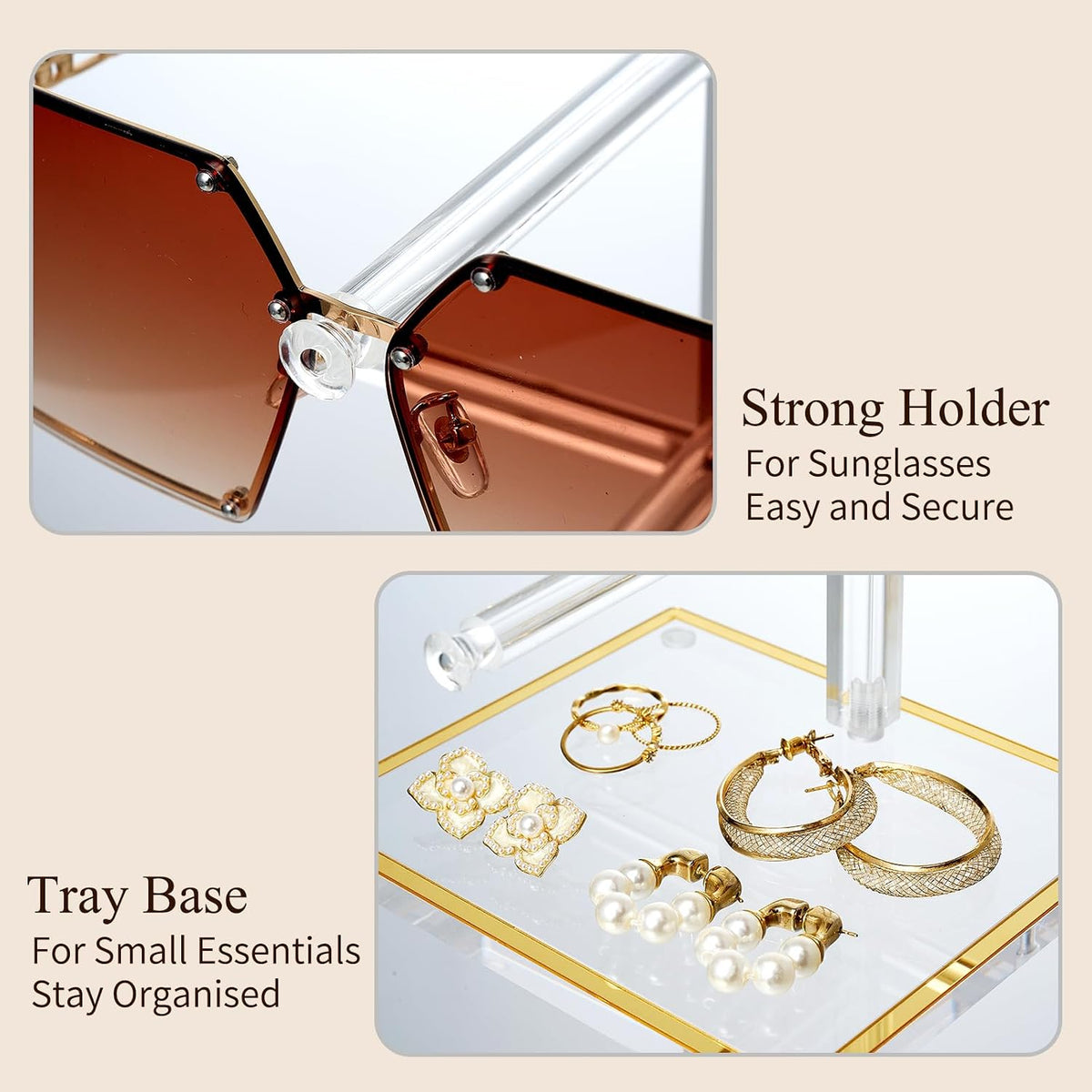 Acrylic Sunglasses Stand Set, 2 & 3-Tier Gold Glasses Holder