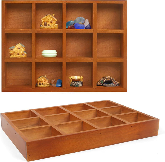 Wooden Tray, 2 Pack Wood Drawer Organizer Drawer Organizer 12 Grid Sorting Tray, Wood Divided Organizers Wooden Sorting Trays For Arts & Crafts, Stationery, Small Items, Home Office