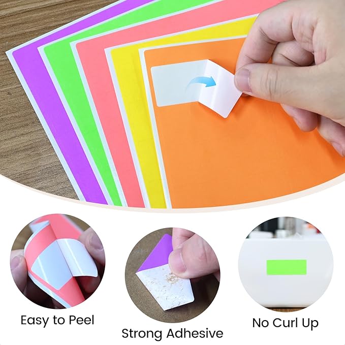 THEBLUETOUCH 1" x 2-5/8" Neon Labels – 750 pcs Printable Labels Stickers - Image 4