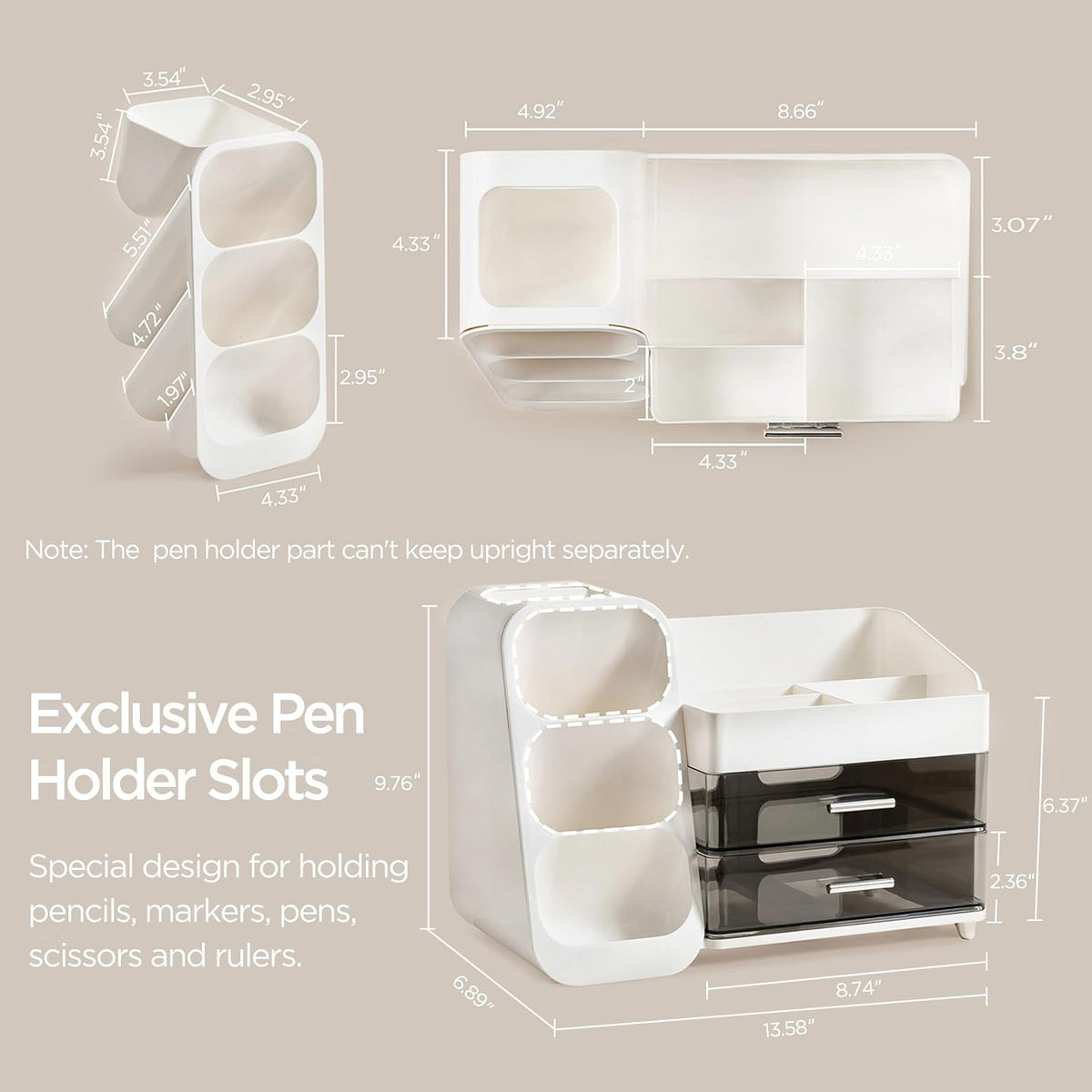 hblife desk organizer with pen pencil holder for showing dimensions