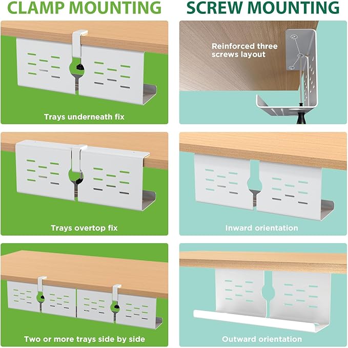 KEEGH 16'' Under Desk Cable Management Tray, Drill Free Clamp/Screws Mount - Image 2