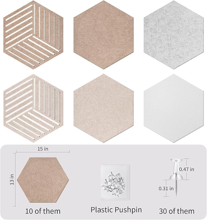 15'' Large Hexagon Cork-Bulletin Board Tiles Adhesive Frameless 10 Pack 15 x 13 - Image 6