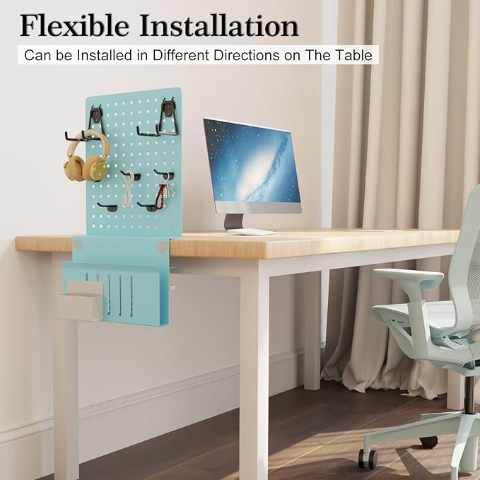 Henitol Desk Side Storage with Clamp-On Desk Pegboard, Steel Privacy Panel - Image 5