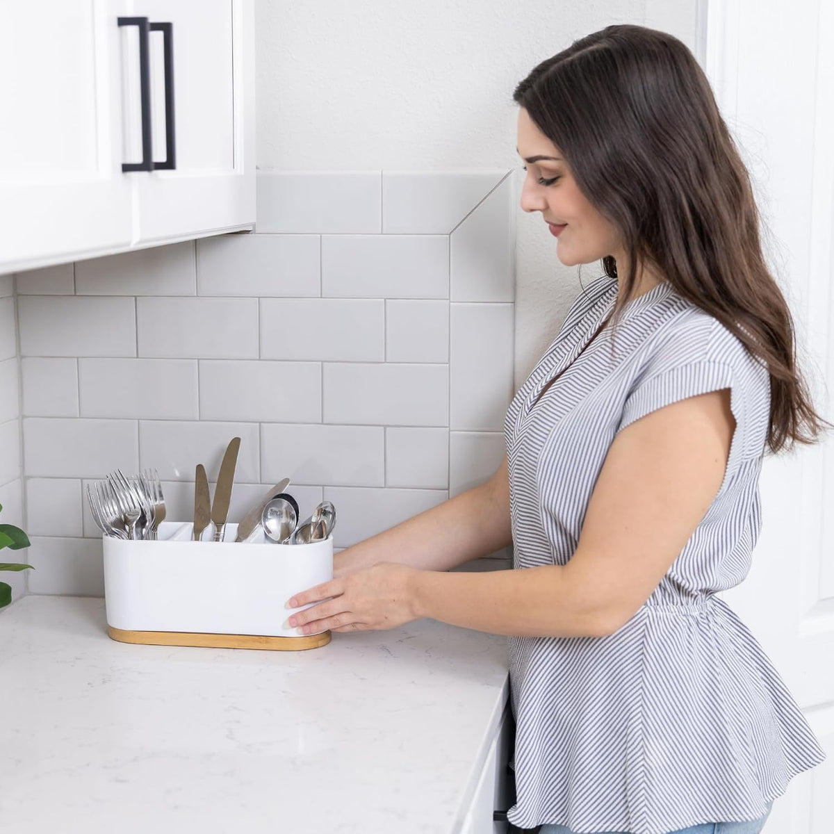 DAILY RITMO® White Countertop Silverware Holder