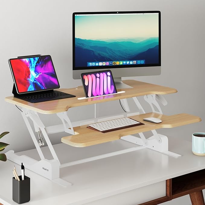 Mount-It! Height Adjustable Standing Desk Converter, 38” Wide, Desk Riser - Image 2