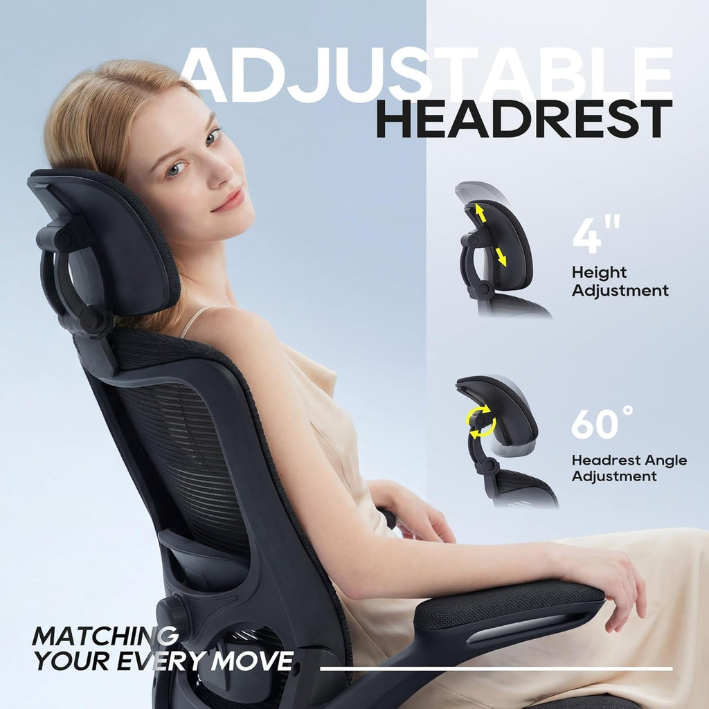 ergonomic office chair for lower back relief, 4-way, side view