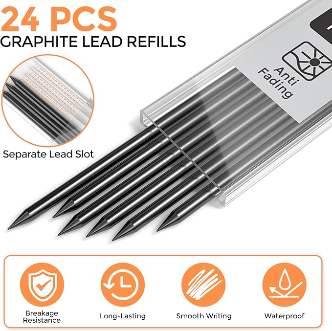 Nicpro 24 Pieces Carpenter Pencil Lead Refills 2.8mm, Break Resistant Leads - Image 3