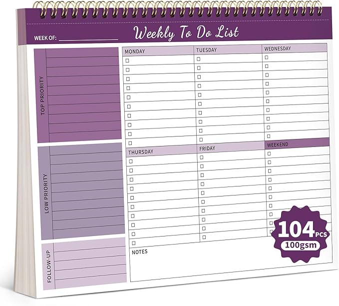 ALKALO Weekly To Do List Notepad, 52 Undated Sheets （8.5"×11") Duplex-Printed by ALKALO