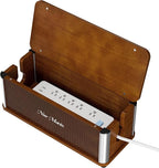 Delamu Wooden Cable Management Box, Retro-Inspired Look Desk Cord Organizer Box by DELAMU