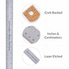 Breman Precision Metal Ruler 18 Inch Cork Back – 10 Pk Stainless Steel Straight - Image 2