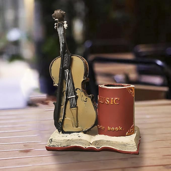 Jaugufiy Resin Violin Sculpture Pen Holder Pencil Holder Pen Organizer Cosmetic - Image 9